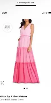 NWT Aidan Mattox Maxi Dress Size 2 Pink Color Block Tiered Gown was $330