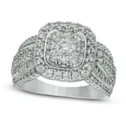 1.5 CT. T.W. Natural Diamond Double Cushion Frame Multi-Row Engagement Ring in Solid 10K White Gold