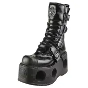 New Rock Patent Spring Neptuno Unisex Platform Boots in Black
