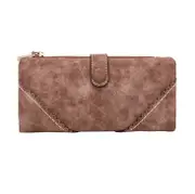 Women Synthetic PU Leather Clutch Bag Zipper Button Purse COFFEE COLOR