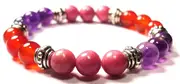 Crystal Gemstone Bracelet - Handcrafted - Natural Amethyst, Carnelian and Rhodonite 8mm