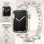For Apple Watch 8 /7 /SE /6 /5 /4 /3 /2 /1 Ultra Round Bling Rhinestones 38mm 40mm 41mm Bracelet Strap Wristband - Silver
