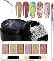U-Shinein 3D Painting Gel with Chrome Powder, 2-in-1 Clear Nail Gel Sculpting Gel for Chrome Nail Powder, 3D Sculpting Gel No Wipe UV Gel for Gel Nail Polish 3D Carving Drawing Gel for Nail Art