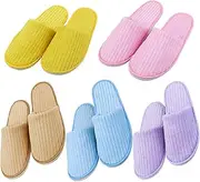 House Slippers For Guests, Disposable Slippers ONE SIZE, 5 Pair SPA Slippers Coral Fleece Non Slip Hotel Slippers Breathable Portable Guest Slippers for Women Men Travel