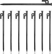 Tent Pegs 8pcs,30cm Tent Pegs Metal Heavy Duty,Heavy Duty Tent Pegs with Hooks and Looseners,Tent Pegs Heavy Duty,Screw in Tent Pegs Suitable for Camping and Outdoor (Black)