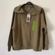 Berkley Jensen Women's Ribbed Quarter Zip Pullover Dusky Green Size Large