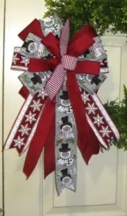 10 " SNOWMEN on LIGHT GREY WIRED ribbon BOW, WREATH SWAG GARLAND MAIL # 121 rb