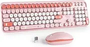 Owpkeenthy Keyboard and Mouse Wireless, Cute Retro Full-Size Cordless Keyboard with Number Pad 2.4 GHz Wireless USB Receiver for Computer (Bunny Pink)