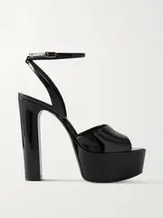 [SAINT LAURENT] SAINT LAURENT - Jodie Patent-leather Platform Sandals - Black - IT39.5 IT 39.5 Black