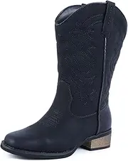[ZOKSOVE] Women's Cowboy Western Boots - Square Toe Wide Calf Boots - Low Heels Short Mid Calf Booties Shoes