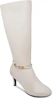 [Karen Scott] Womens White Buckle Accent Ankle Strap Hanna Almond Toe Kitten Heel Zip-Up Dress Heeled Boots 7 M