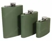 ARMY GREEN Stainless Steel MILITARY HIP FLASK Pocket Alcohol 4 6 8oz - All Sizes