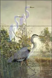Egret Heron Tile Backsplash Robert Binks Wildlife Art Ceramic Mural REB012