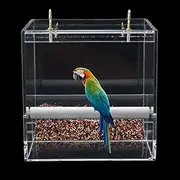 WADY Acrylic Automatic Parrot Feeder No Mess Bird Cage Seed Feeding Container Box Seed Food Container Transparent Automatic Parrot Feeder for Parakeet Canary Cockatiel Parrot Finch Canary Acrylic