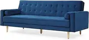 Priceworth Sofia 3-Seater Sofa Bed, Living Room and Bedroom Furniture, Scandinavian-Inspired Couch, MDF Frame and Polyester Fabric, Button Tufted Upholstery, Durable, Velvet Blue