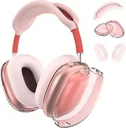 JDHDL [3 in 1] for Airpods Max Case Cover, Clear Soft TPU Earcup Case Cover+Slicone Earpad Cover+Silicone Overhead Cover, Transparent Protective Case for Apple Airpods Max Accessories(Pink)