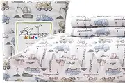 New Season - 100% Cotton Kids Flannel Sheets Softly Brushed Cotton Flannel Sheets - Stylish Printed Bed Sheets - Warm, Breathable Bed Sheets Set (Construction, Queen)