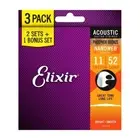 Elixir Nanoweb Acoustic Phosphor Bronze 3-PACK 11-52 Gauge