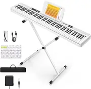 [Donner] DEP-1 Piano Keyboard 88 Keys, Beginner Digital Keyboard Piano Velocity-Sensitive Keys, Portable Electric Piano with Stand, Sustain Pedal, Carrying Case and Keyboard Stickers, White