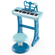 Costway 37 Keys Electronic Piano Keyboard w/Adjustable Microphone Music Stand & Stool Musical Gift Blue