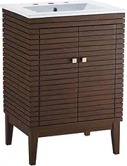 Modway Ledger Wood Bathroom Vanity Cabinet, 24 Inch, Walnut White