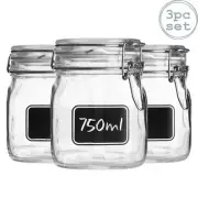 3x Lavagna Glass Storage Jars Chalkboard Labels Food Pasta Jam Preserving 750ml