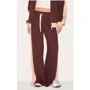 Chocolate Wide Leg Colour Block Split Hem Track Pants, Chocolate