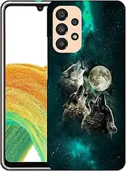 [GlamCase] for Samsung Galaxy A23 5G / 4G, Galaxy A23 5G / 4G Case - Moon Wolf Face Printed Slim & Sleek Cute Plastic Hard Protective Designer Back Phone Case/Cover for Samsung A23 5G / 4G