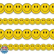 Whaline 32.8Ft Yellow Happy Face Bulletin Board Border Classic Yellow Smile F