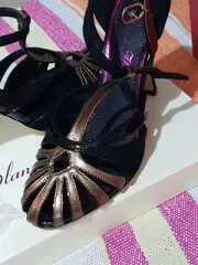 ALANNAH HILL Ladies Black/ BRONZE Leather Heels Sandals EUR 38.5 / US 8.5 New ❤