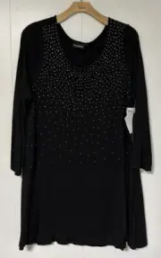 Nina Leonard Long Sleeve Black Swing Dress 2X Illusion Dots New With Tags