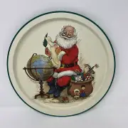 Vintage Press Round Tin Tray Santa Clause Christmas Holiday WIM 13.5"