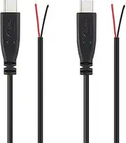 tunghey 2Pack USB Type-C Pigtail Cable Extension Power Cable 22AWG 5V 3A USB-C Plug to 2 Pin Bare Wire Open End Connector for DIY (1M)