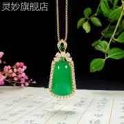 Ethnic Style Chalcedony Square Plaque Agate High Ice Sun Green Jade Pendant