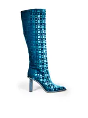 Teal Velvet Geometric Knee High Boots