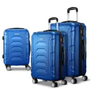 Wanderlite 3pc Luggage Trolley Travel Suitcase Set TSA Hard Shell Case Strap Blu