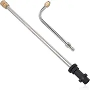 Pressure Washer Lance Extension,2Pcs Stainless Steel Extension Lance with Spray Nozzle for Karcher K2-K7,90°Curved Washer Elbow Rod Water Extension Rod with Molded Grip,Quick Connect Replace,40cm+15cm