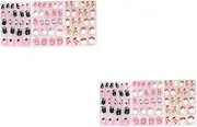 LALAFINA 2sets Lovely Animal Manicure Kit Fake Nails for Boys and Girls Stick Nails Easy Apply 72pcs*2 Random Style