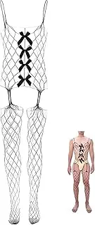 [Generic] Men Lace Lingerie Sexy Tight Cut Out Fishnet Lingerie Costume Bodysuit Elastic Nightgown One Piece Bodysuit