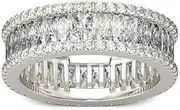 [HEARTS AND YOU] 5.5ct Baguette Moissanite Round Accents Eternity Wedding Band White Gold Plated