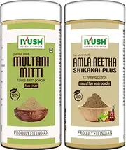 IYUSH Herbal Ayurveda Amla Shikakai Reetha Powder for Hair with 13 Natural Herbs and Multani Mitti Powder for Face Pack – 550gm | Herbal Hair Wash Powder | Skin Care & Hair Care | 250gm each