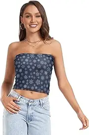 [GuoChe] Summer Sexy Tube Top Merry Christmas Snowflakes Dark Blue Fashion Halter Tops for Women Stretchy Tube Top for Lady