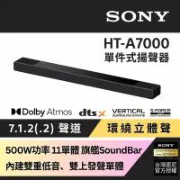 在飛比找Yahoo奇摩購物中心優惠-Sony 7.1.2聲道旗艦單件式藍芽揚聲器 HT-A700