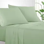 Luxton Sage Green Sheet Set Double Size 1000TC Premium Soft Microfibre Solid Plain Color - 4PCS Fully Fitted 40cm Deep Pocket Bed Sheet Set (Green, Double)