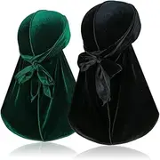 [Dumrotite] 2 Pieces Velvet Durags for 360 Waves, Silky Doo Rag Durag Head Wraps with Extra Long Tail and Wide Straps for Men Women