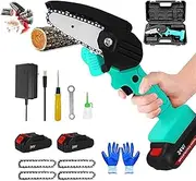 Mini Chainsaw 4 Inch Cordless Chainsaw Battery Powered Mini Chain Saw with Box 0.7kg Lightweight Pruning Shears for Courtyard Tree Branch Wood Cutting (Color : Mini Chainsaw Green)
