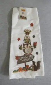 NEW Cracker Barrel Embroidered Owls Pumpkin Patch Kitchen Hand Towel 16"x26"