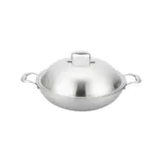 SOGA 38cm Stainless Steel Double Handle Wok Frying Pan with Lid