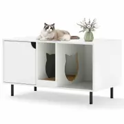 Costway Cat Litter Box Pet House w/Removable Scratching Board Storage Enclosure Cabinet White
