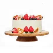 12" Acacia Wood Revolving Cake Stand, Rotating Cake Turntable, Wooden Rotatin...